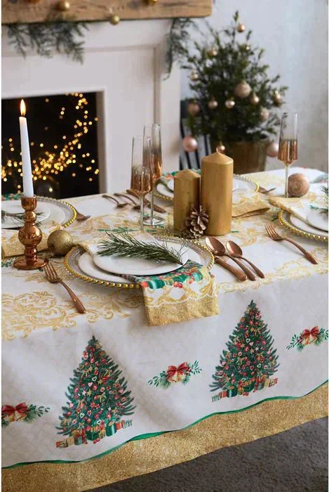 Скатерть  Этель "Golden Christmas" скатерть 150*110 +/-3см с ГМВО, 100%хл, 190г/м2