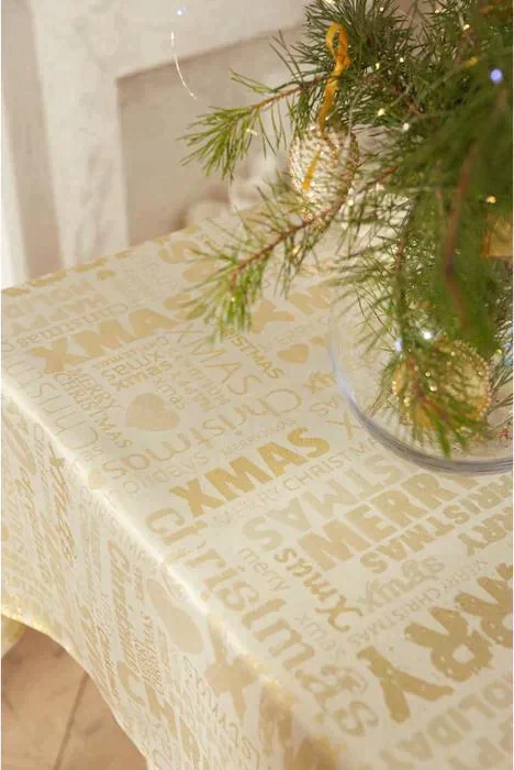 Скатерть Этель «Новый год: Merry xmas» цвет золотой, 142*180 +/-3 см, 115 ±10 гр, 100% п/э