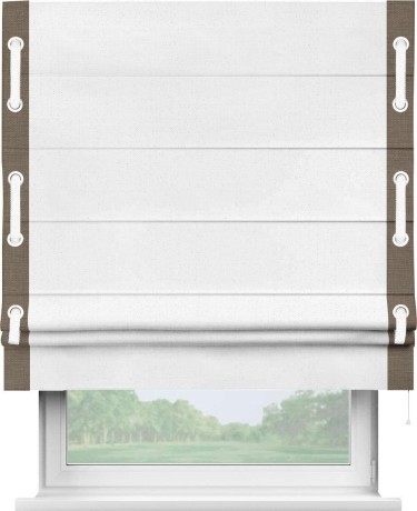 Римская штора «Кортин» с кантом Стрим Дуо (люверсы с пояском), для проема, лён цвет белый