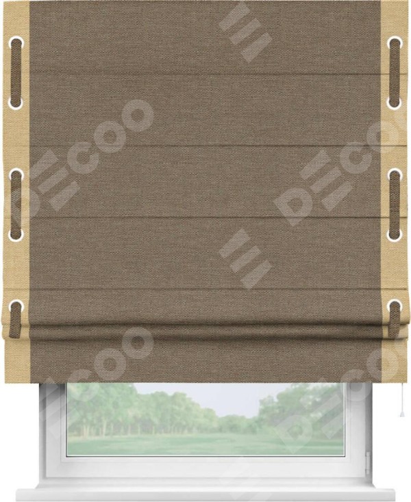 Римская штора «Кортин» с кантом Стрим Дуо (люверсы с пояском), для проема, ткань лён светло-коричневый