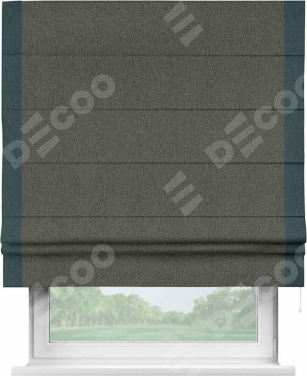 Римская штора «Кортин» с кантом Стрим Дуо, для проема, ткань твид блэкаут, тёмно-серый