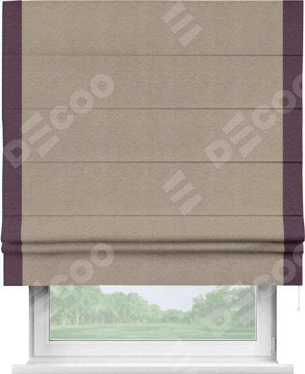 Римская штора «Кортин» с кантом Стрим Дуо, для проема, ткань лён димаут, светло-бежевый