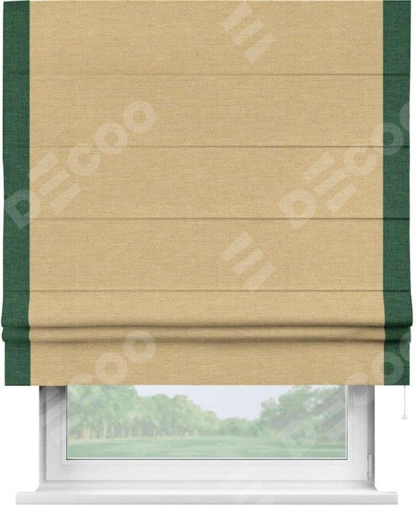 Римская штора «Кортин» с кантом Стрим Дуо, для проема, ткань лён темно-бежевый