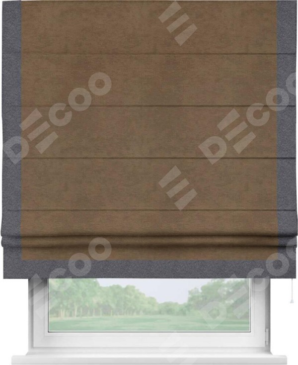 Римская штора «Кортин» с кантом Виктория, для проема, ткань софт однотонный бронзовый