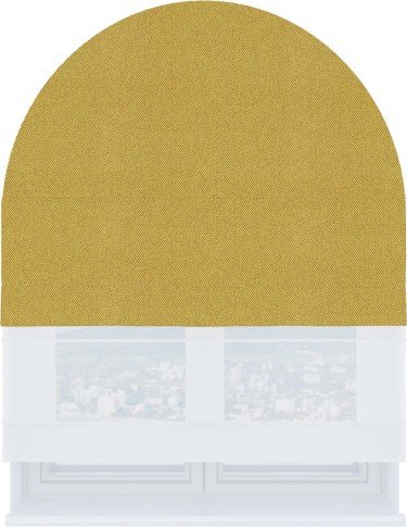 Римская штора «Кортин» день-ночь для арочного проёма, ткань твид блэкаут пыльная горчица