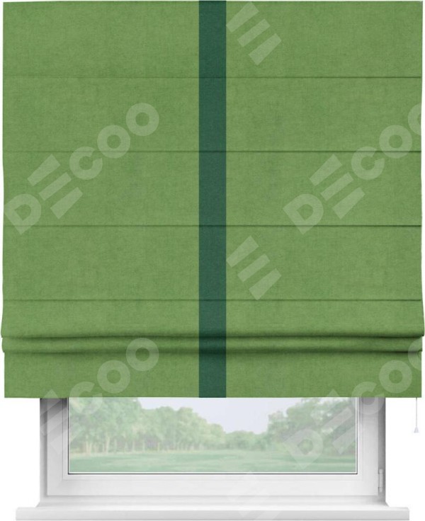 Римская штора «Кортин» с кантом Хайвэй, для проема, ткань вельвет салатовый