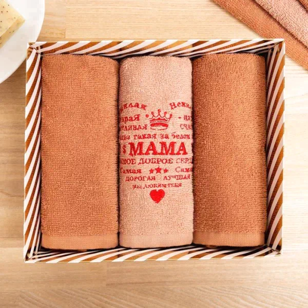 Набор полотенец Экономь и Я "Мама" 30*60 см-3шт, 100% хл, 320 г/м2