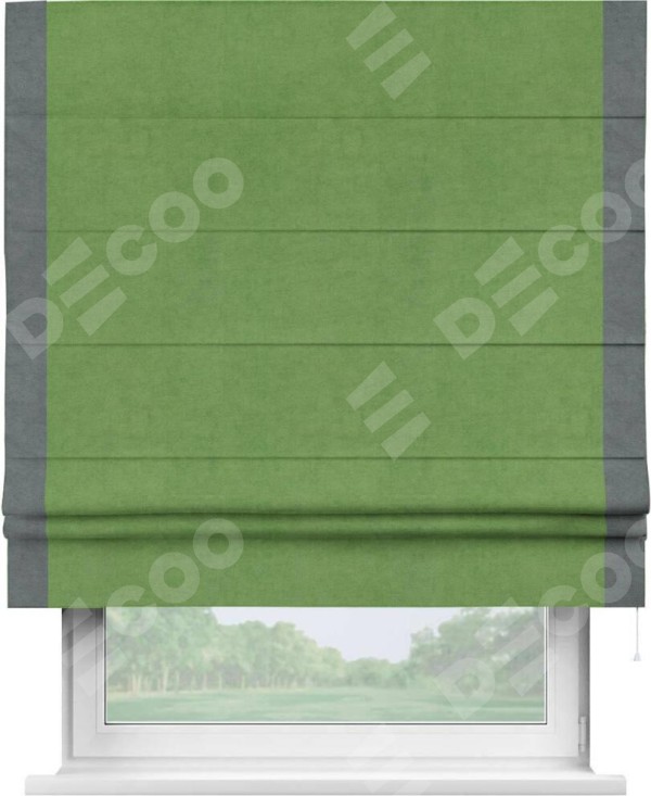 Римская штора «Кортин» с кантом Стрим Дуо, для проема, ткань вельвет салатовый