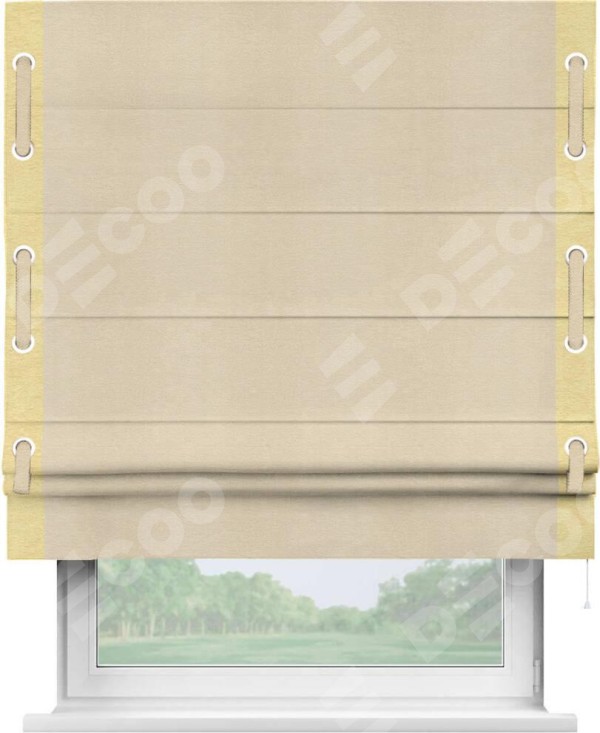 Римская штора «Кортин» с кантом Стрим Дуо (люверсы с пояском), для проема, ткань софт однотонный бежевый лайт