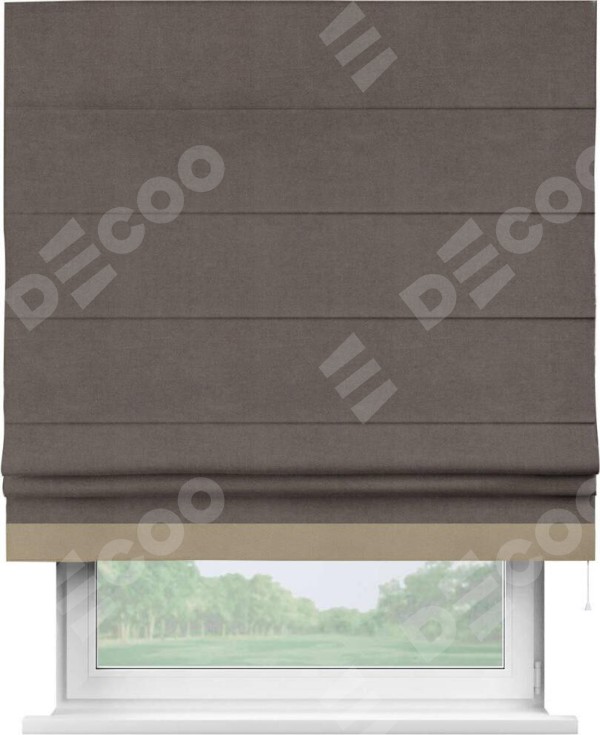 Римская штора «Кортин» с кантом Джестер, для проема, ткань вельвет коричневый