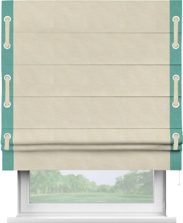 Римская штора «Кортин» с кантом Стрим Дуо (люверсы с пояском), для проема, ткань лён димаут, бежевый