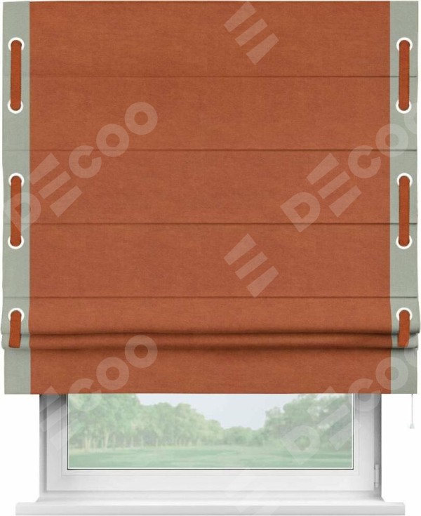 Римская штора «Кортин» с кантом Стрим Дуо (люверсы с пояском), для проема, ткань вельвет терракотовый