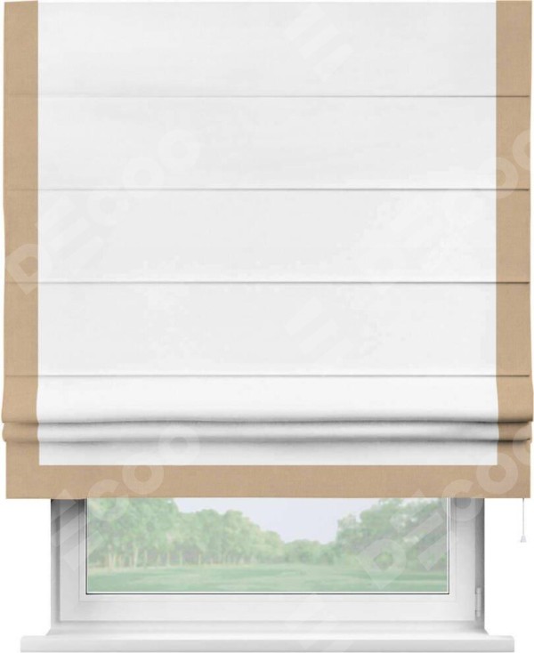 Римская штора «Кортин» с кантом Виктория, для проема, ткань вельвет белый