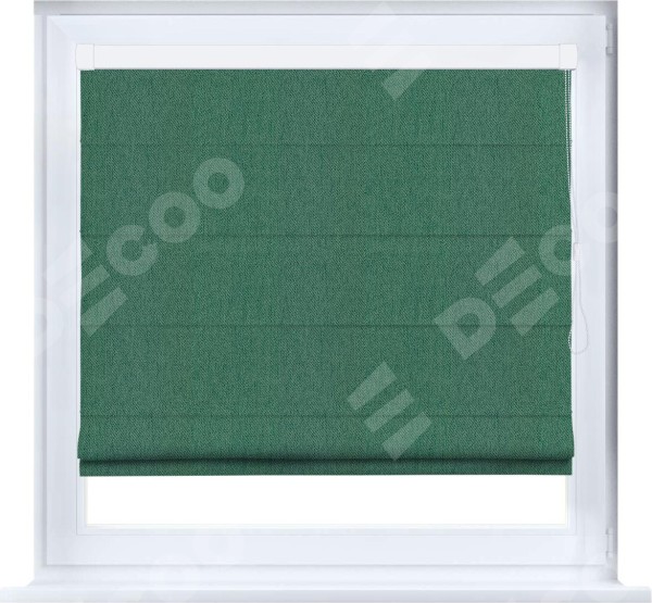 Римская штора «Кортин» кассетная, ткань твид блэкаут, зелёный