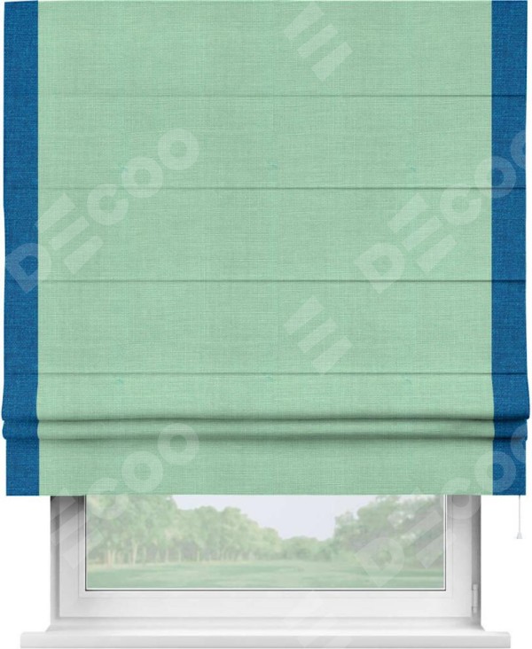 Римская штора «Кортин» с кантом Стрим Дуо, для проема, ткань лён светло-бирюзовый