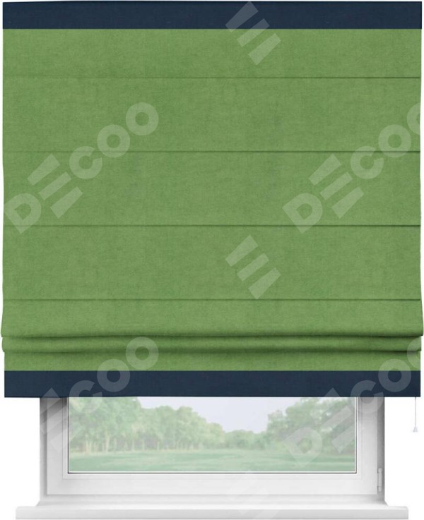 Римская штора «Кортин» с кантом Горизонт, для проема, ткань вельвет салатовый