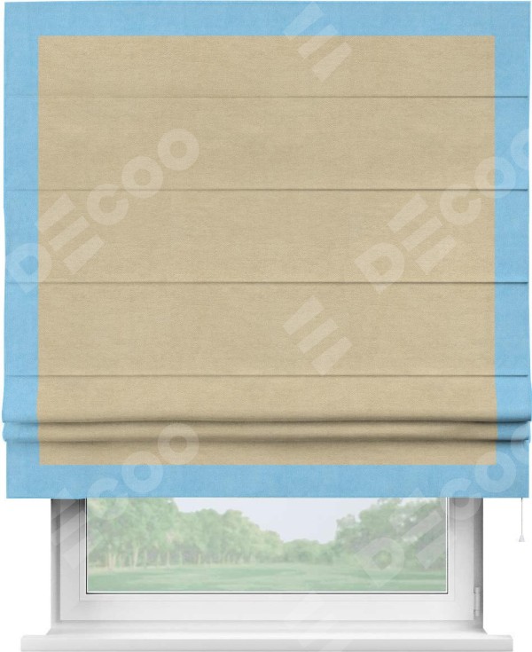 Римская штора «Кортин» с кантом Чесс, для проема, ткань вельвет бежевый