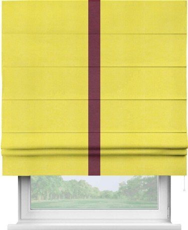 Римская штора «Кортин» с кантом Хайвэй, для проема, ткань вельвет cветло-желтый