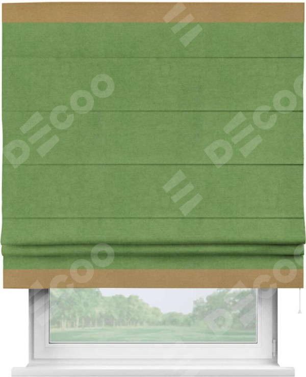 Римская штора «Кортин» с кантом Горизонт, для проема, ткань вельвет салатовый