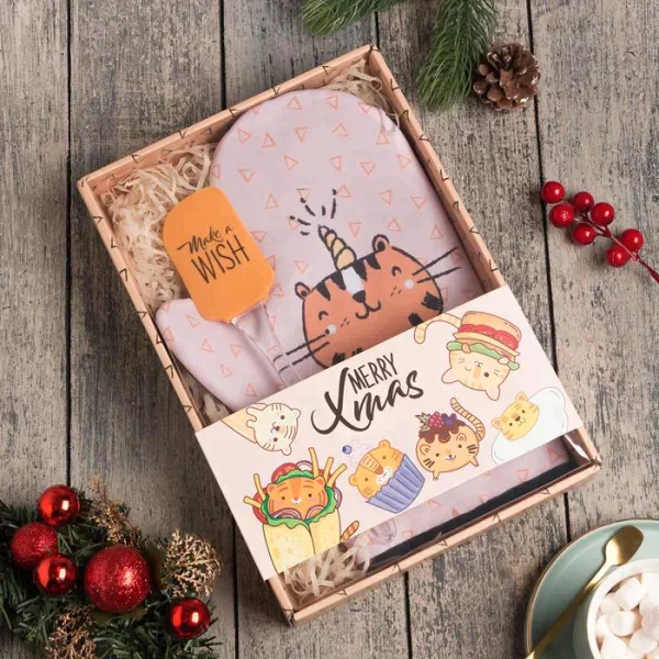 Новогодний набор подарочный Merry Xmas варежка-прихватка, лопатка силикон