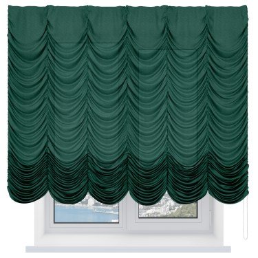 Французская штора «Кортин», лён серо-зелёный