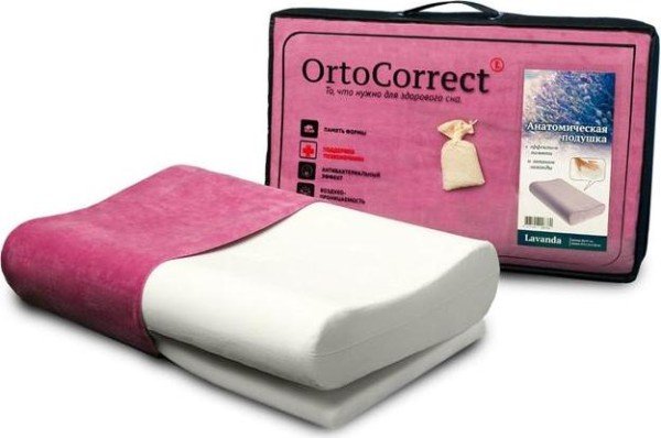 Ортопедическая подушка OrtoCorrect Classic M, с регулировкой высоты, запах лаванды, 58 х 37 см, валики 9/11 см