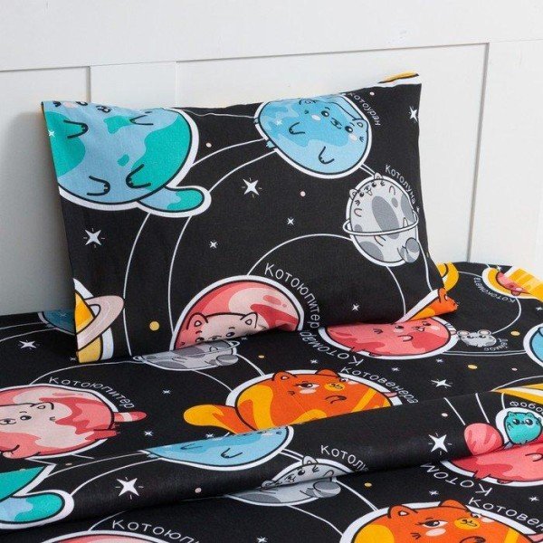 Постельное бельё Этель 1,5 сп "Cats and space", 143х215 см, 150х214 см, 50х70 см -1 шт, 100% хлопок, бязь