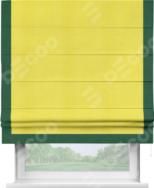 Римская штора «Кортин» с кантом Виктория, для проема, ткань вельвет cветло-желтый