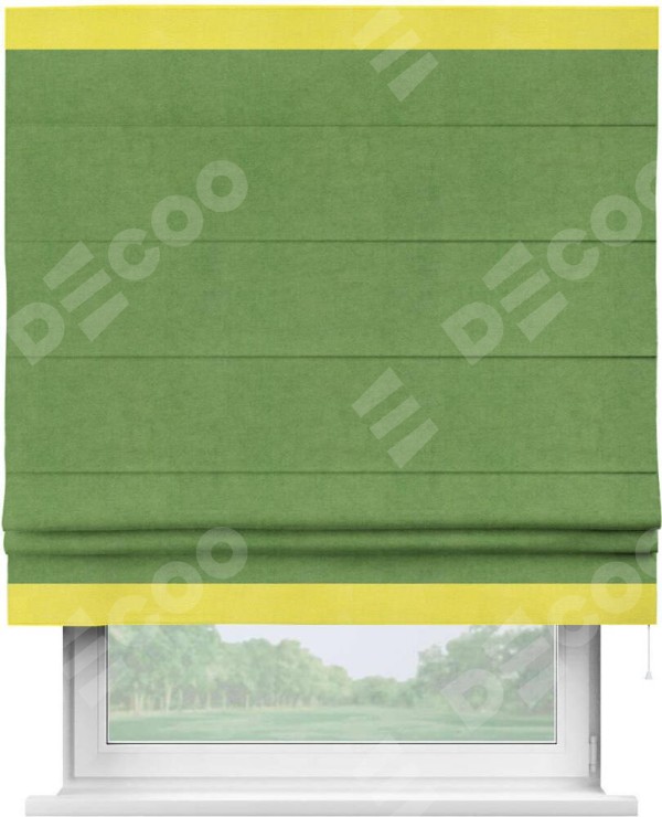 Римская штора «Кортин» с кантом Горизонт, для проема, ткань вельвет салатовый