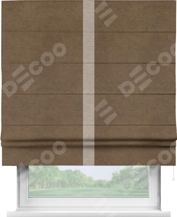 Римская штора «Кортин» с кантом Хайвэй, для проема, ткань софт однотонный бронзовый