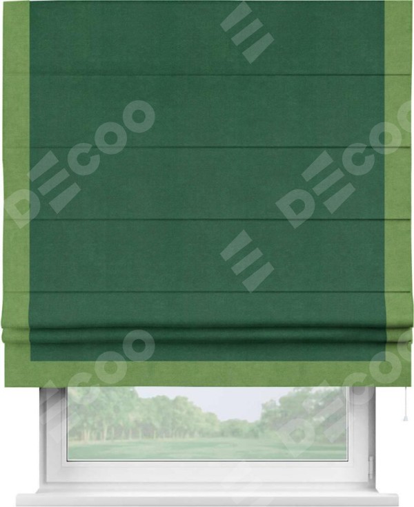 Римская штора «Кортин» с кантом Виктория, для проема, ткань вельвет зеленый