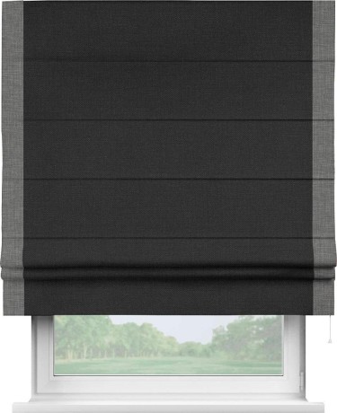 Римская штора «Кортин» для проёма, лён чёрный, с кантом Стрим Дуо