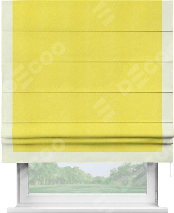 Римская штора «Кортин» с кантом Виктория, для проема, ткань вельвет cветло-желтый