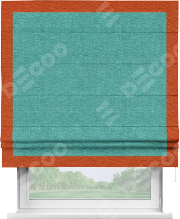 Римская штора «Кортин» с кантом Чесс, для проема, ткань лён изумрудный