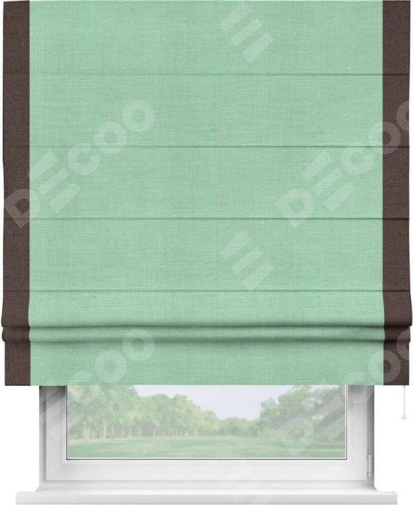 Римская штора «Кортин» с кантом Стрим Дуо, для проема, ткань лён светло-бирюзовый