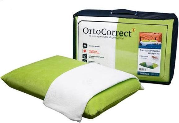 Ортопедическая подушка OrtoCorrect Comfort с 2-мя наволочками (велюр цвет фисташка + белая