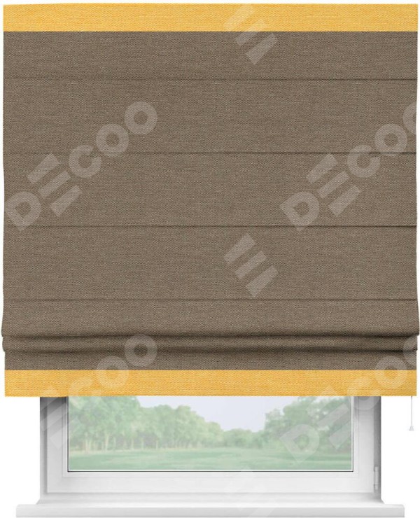 Римская штора «Кортин» с кантом Горизонт, для проема, ткань лён светло-коричневый