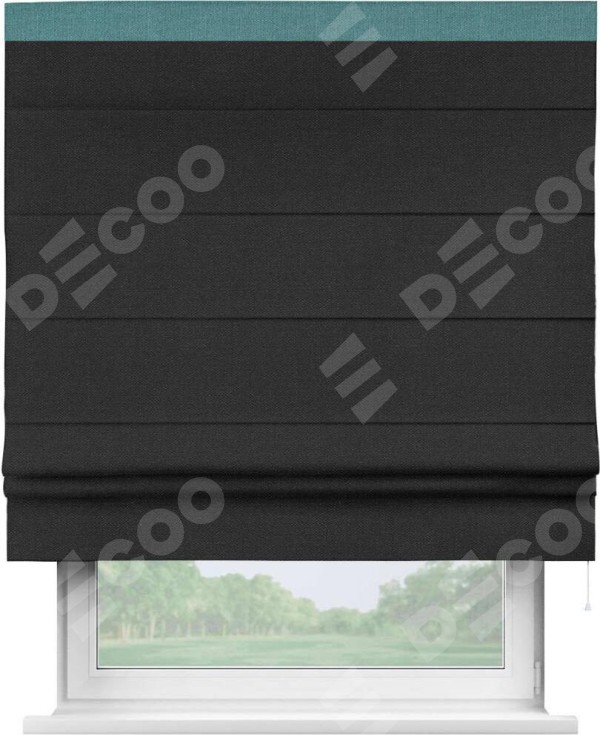 Римская штора «Кортин» с кантом Кинг, для проема, ткань лён черный