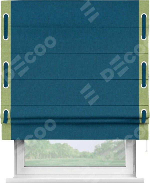 Римская штора «Кортин» с кантом Стрим Дуо (люверсы с пояском), для проема, ткань лён димаут, синий