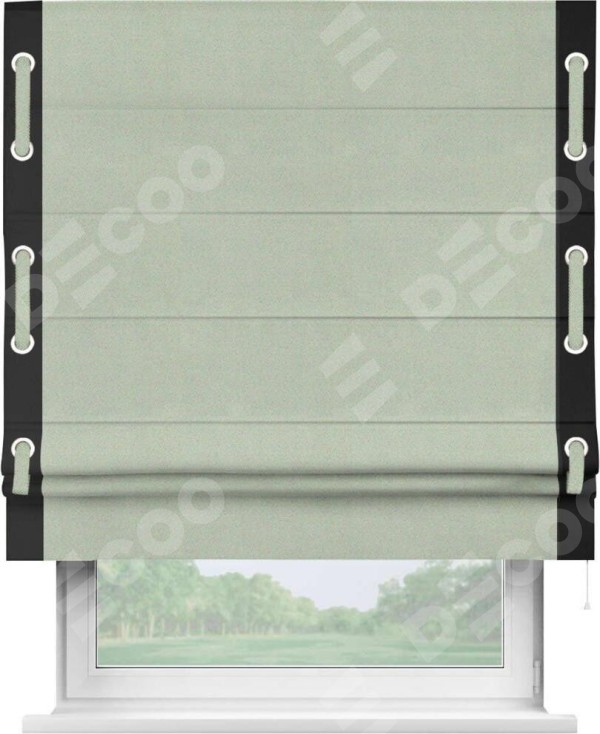 Римская штора «Кортин» с кантом Стрим Дуо (люверсы с пояском), для проема, ткань блэкаут однотонный светло-серый