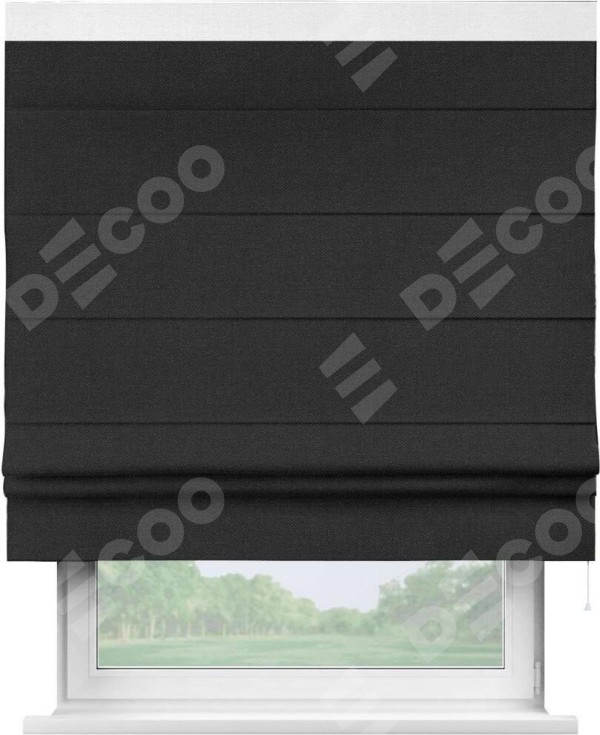 Римская штора «Кортин» с кантом Кинг, для проема, ткань лён черный