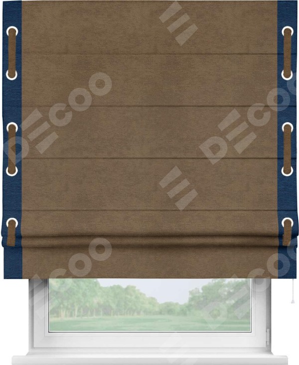 Римская штора «Кортин» с кантом Стрим Дуо (люверсы с пояском), для проема, ткань софт однотонный бронзовый