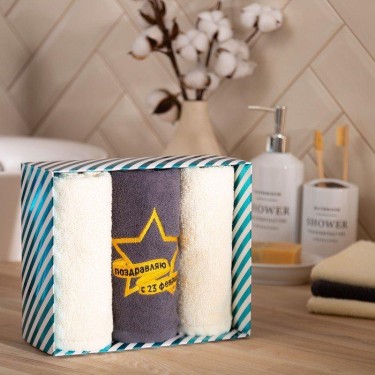 Набор полотенец Экономь и Я "23 февраля" 30*60 см-3шт, 100% хл, 320 г/м2