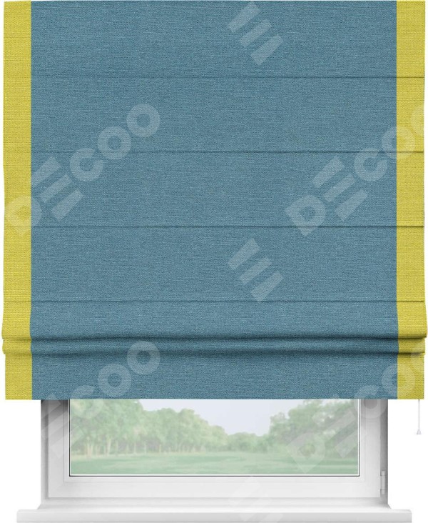 Римская штора «Кортин» с кантом Стрим Дуо, для проема, ткань лён голубой