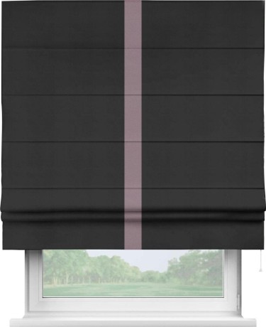 Римская штора «Кортин» с кантом Хайвэй, для проема, ткань блэкаут однотонный черный