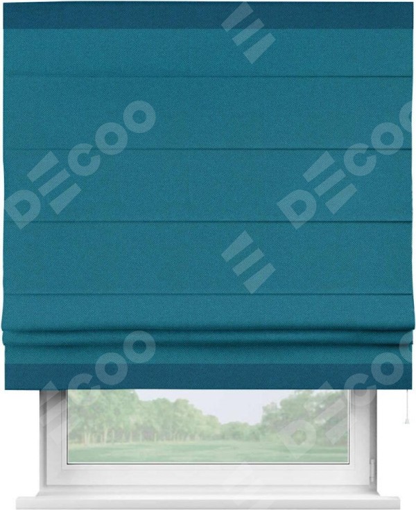 Римская штора «Кортин» с кантом Горизонт, для проема, ткань лён димаут, светло-синий