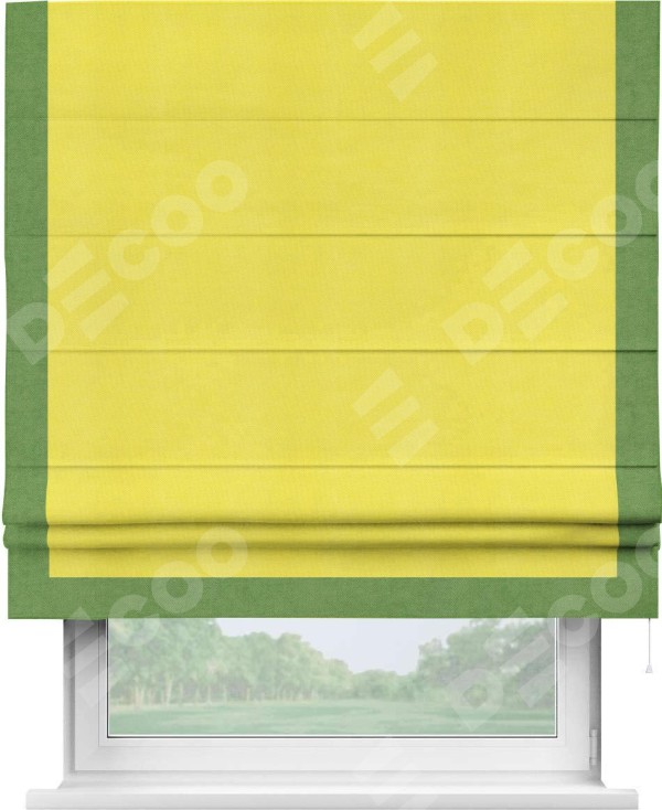 Римская штора «Кортин» с кантом Виктория, для проема, ткань вельвет cветло-желтый