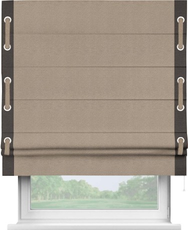 Римская штора «Кортин» с кантом Стрим Дуо (люверсы с пояском), для проема, ткань лён димаут, светло-бежевый