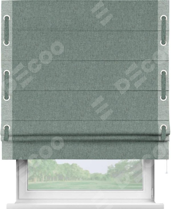 Римская штора «Кортин» с кантом Стрим Дуо (люверсы с пояском), для проема, ткань стиф димаут серо-голубой