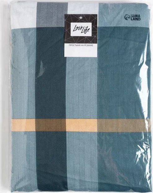 Простыня на резинке LoveLife 160*200*25см, "Клетка", 100% хлопок, сатин, 125г/м²